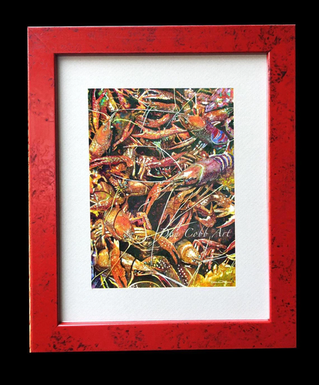 Crawfish, Framed & Matted Art Prints "Angry Crawfish" Signed Numbered - Two Sizes