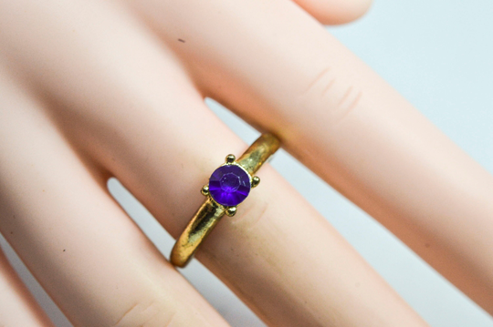 Gold Tone With Purple Crystal Womens Ring, Size 6