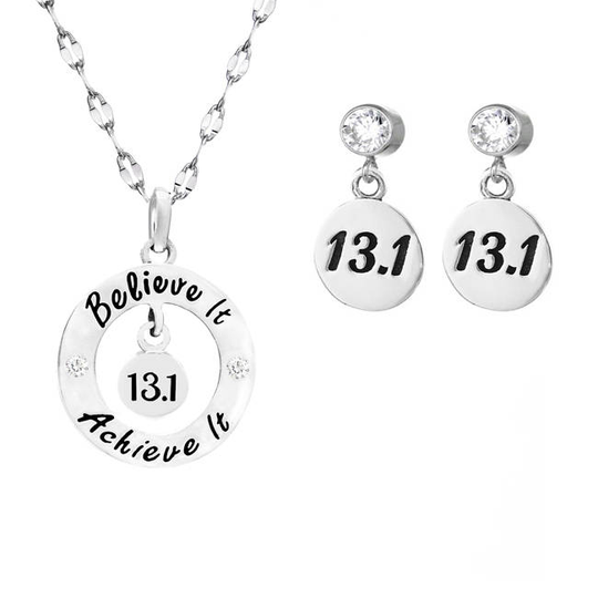 Half Marathon Believe & Achieve Necklace & Earrings Set