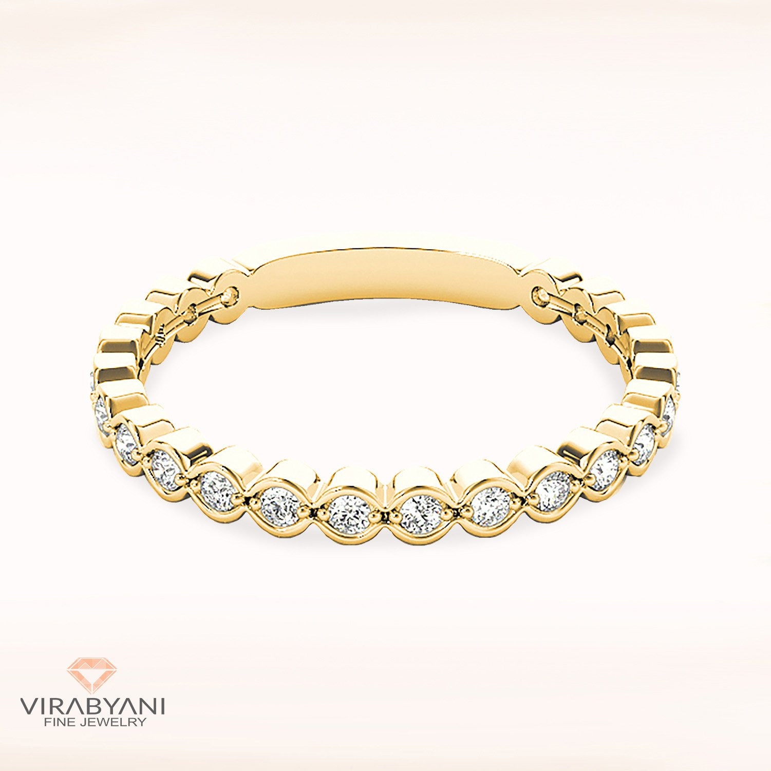 14K/18K Solid Yellow Gold Diamond Wedding Ring Anniversary Band | 3/4 Way Almost Eternity Stack
