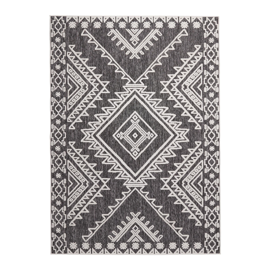 Black and White Diamond Moroccan Style Indoor Outdoor Patio Rug: Black/White - Polyester - 5' x 8' by World Market