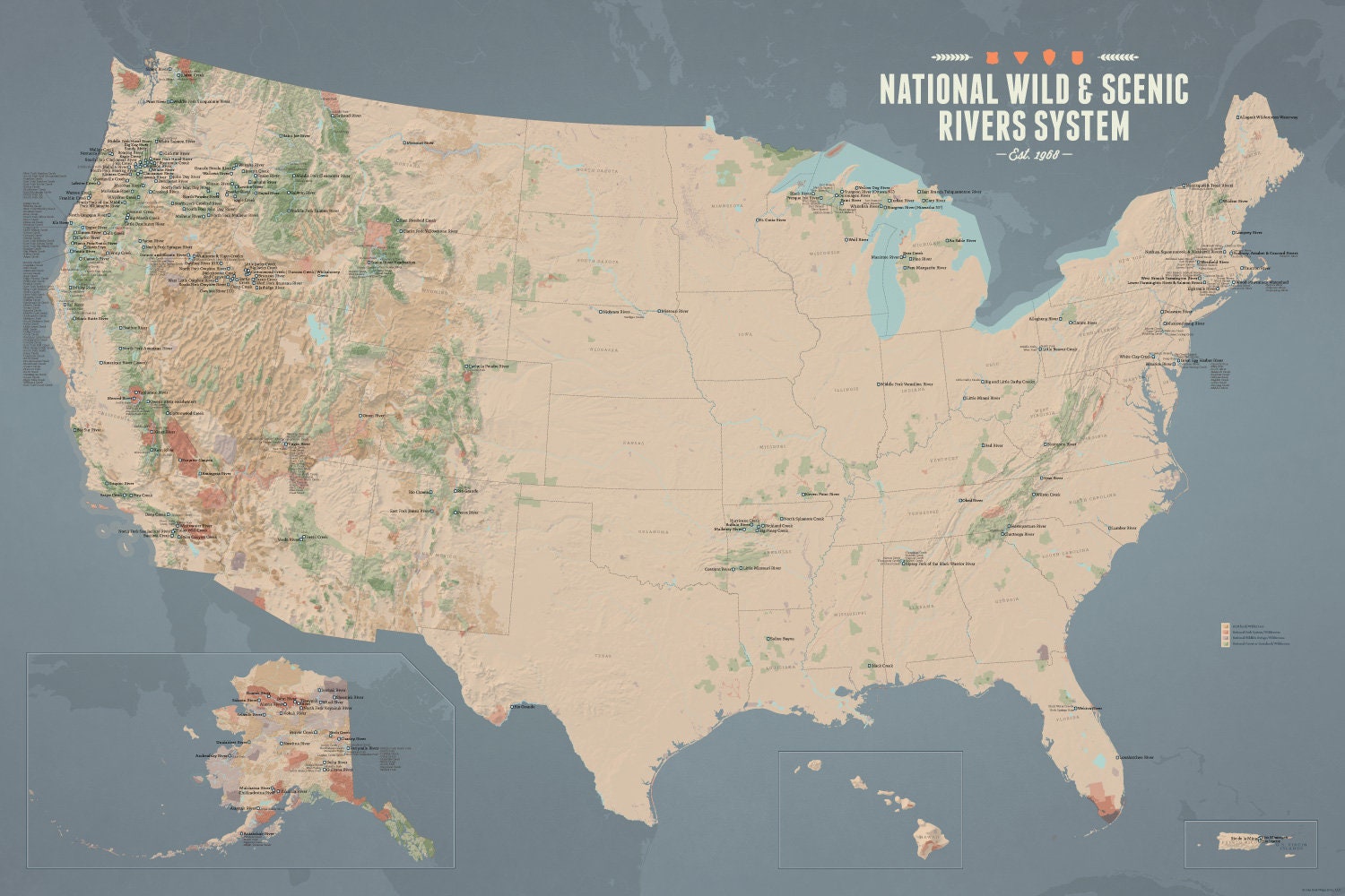 Us National Wild & Scenic Rivers System Map 24x36 Poster