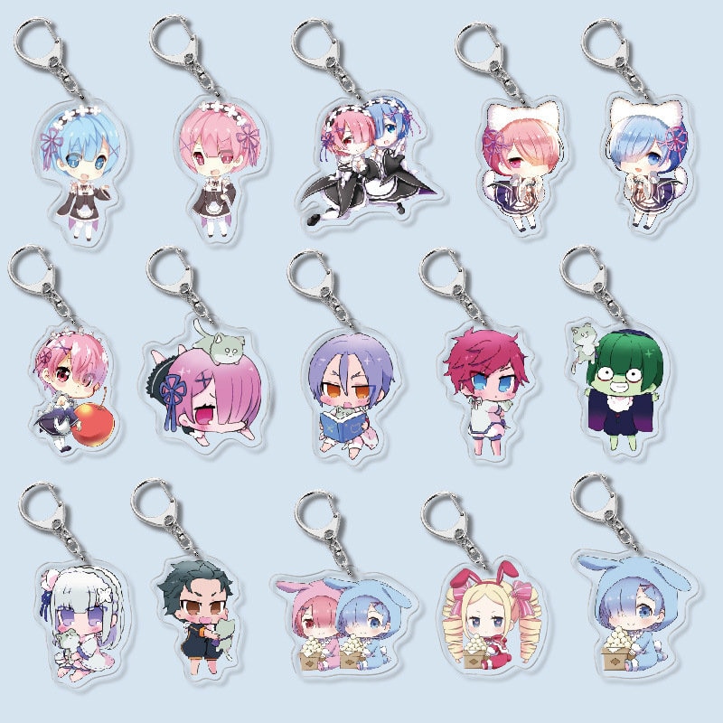 Set Of 2Pcs Acrylic Keychain Re Zero Kara Hajimeru Isekai Seikatsu Anime Charms Emilia Subaru Puck Roswaal Ram Rem Beatrice