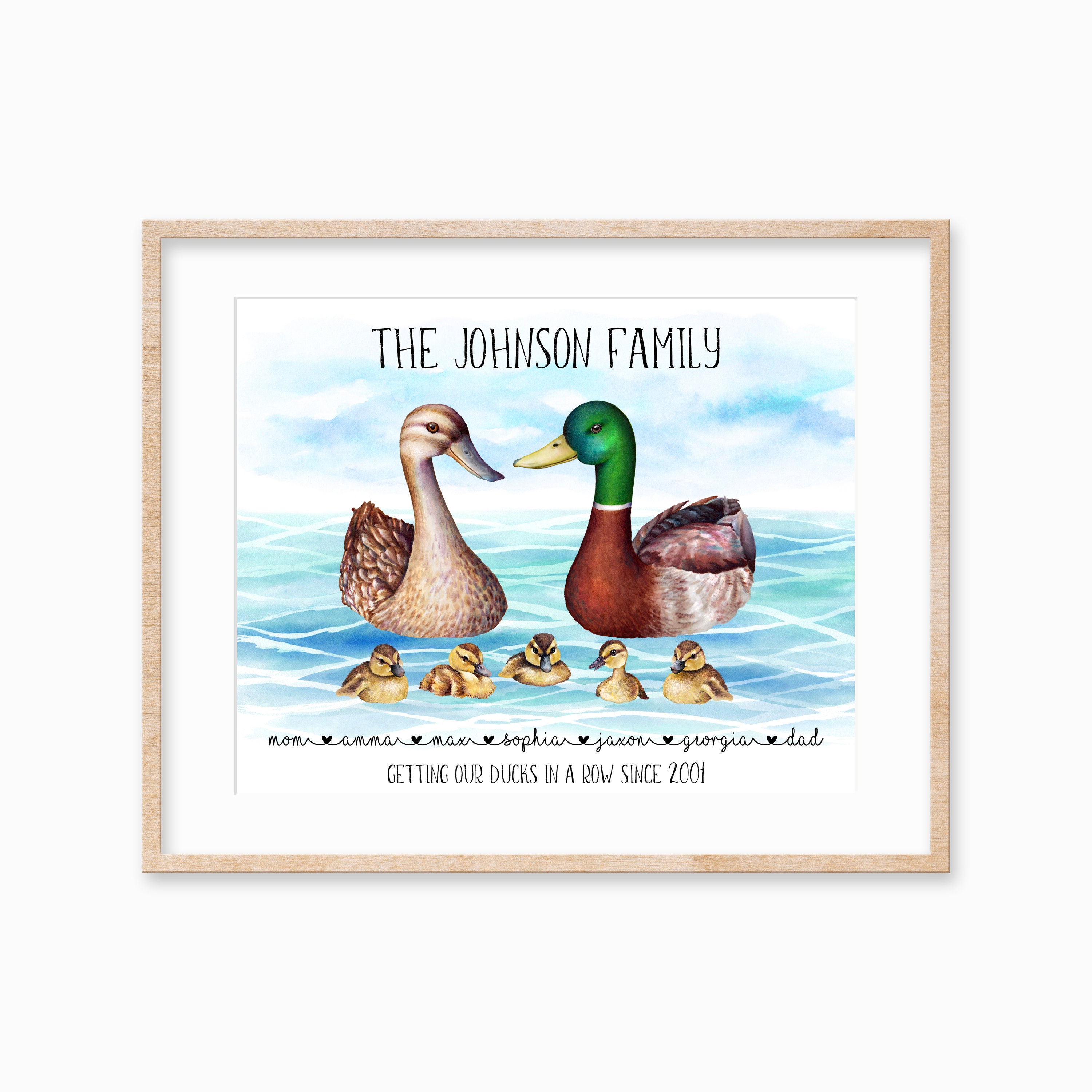 Duck Family Print, Mallard Portrait For Mom, Animal Unique Family Art, Gift Lover