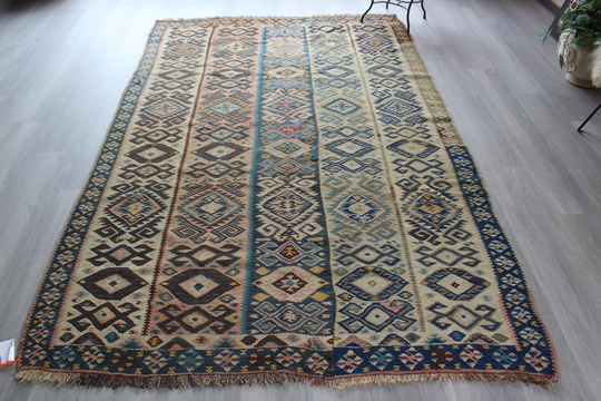 Vintage Blue-Beige Kilim, Ethnic Kilim Rug, Turkish Van Bohemian Rug