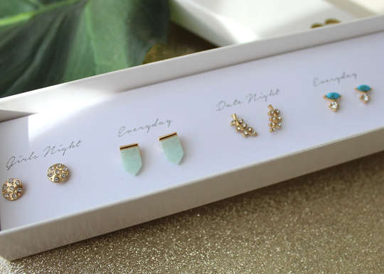 Multi Earring 5Pairs/Earring Boxed Gift Set/Dainty Gold Gemstone Earring/Minimalist Leaf Stud Earring/Gift For Her/Birthday Christmas