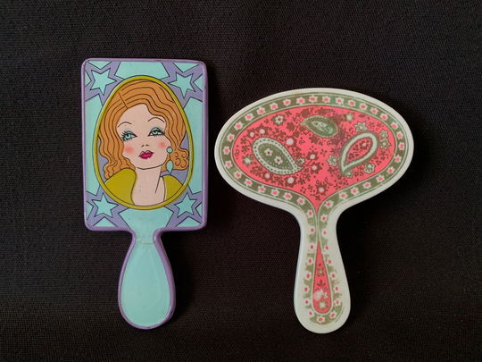 Two Vintage Mcm Girls' Plastic Super Mod One-Sided Hand Mirrors