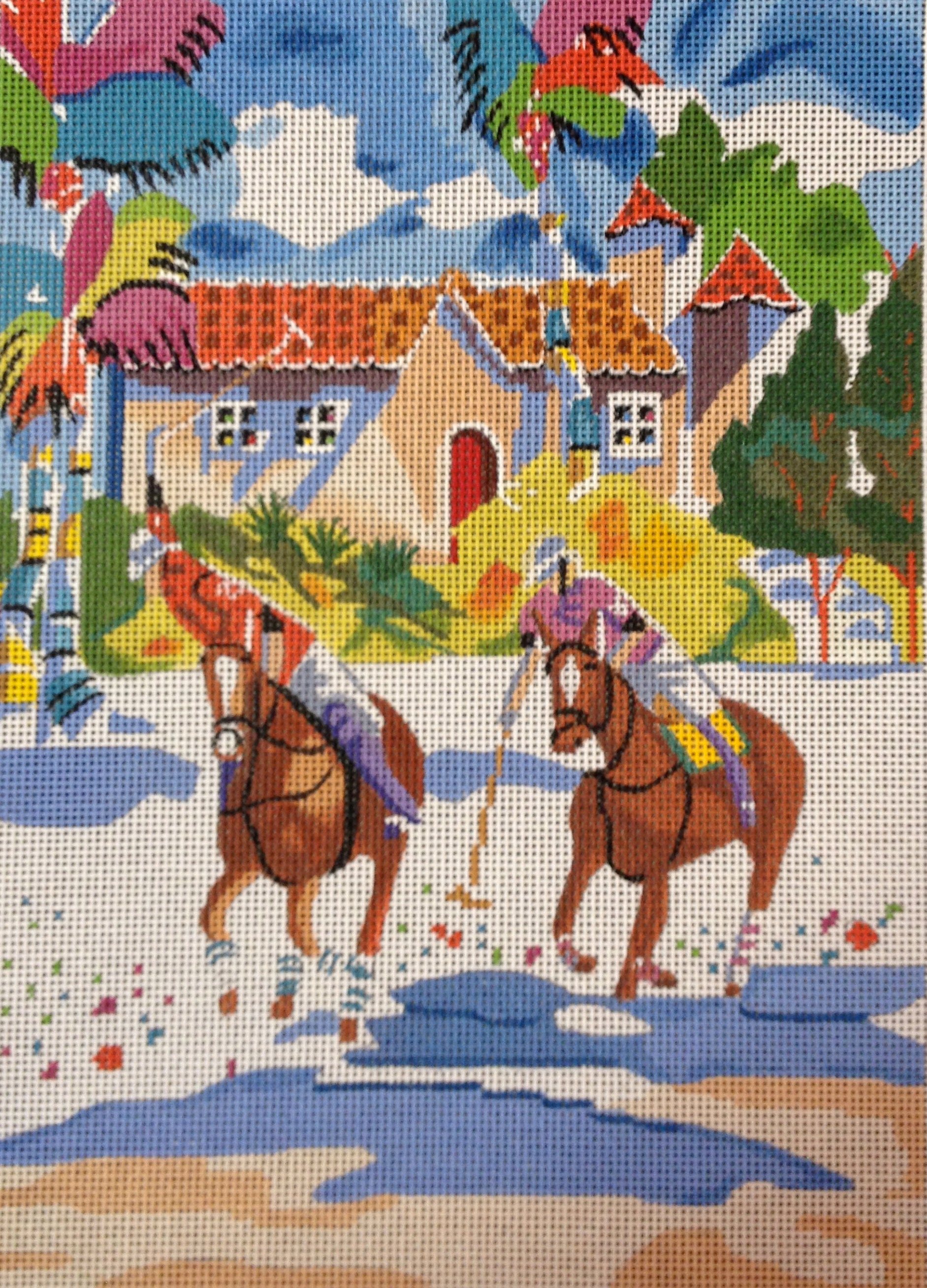 Needlepoint Handpainted Purple Palm Polo Power 9x12