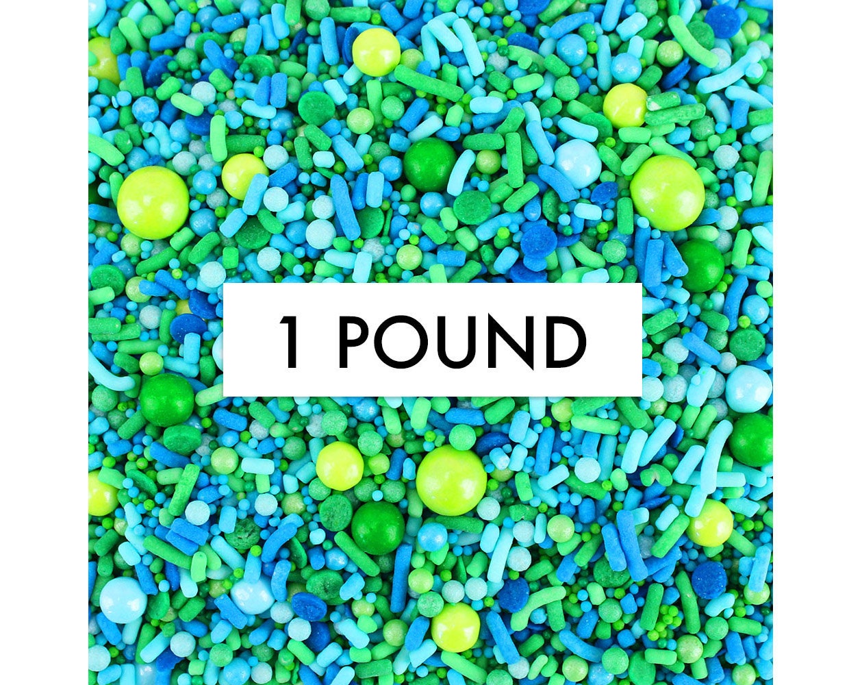 Seas The Day Sprinkle Blend 1 lb - A Mix Of Jimmies, Non-Pareils, Sugar Pearls, Dots, Candy Beads, & Sixlets in Shades Green Blue