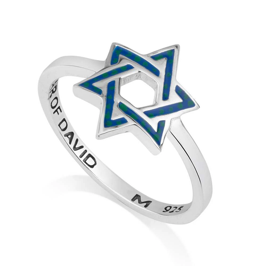 Silver Star Of David Rings, Sterling Enamel Ring, Jewish Jewelry Blue Enamel, Israel Gift