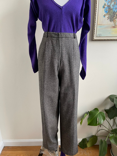 90S Talbots Wool Herringbone Wide Leg Pants, 32" W