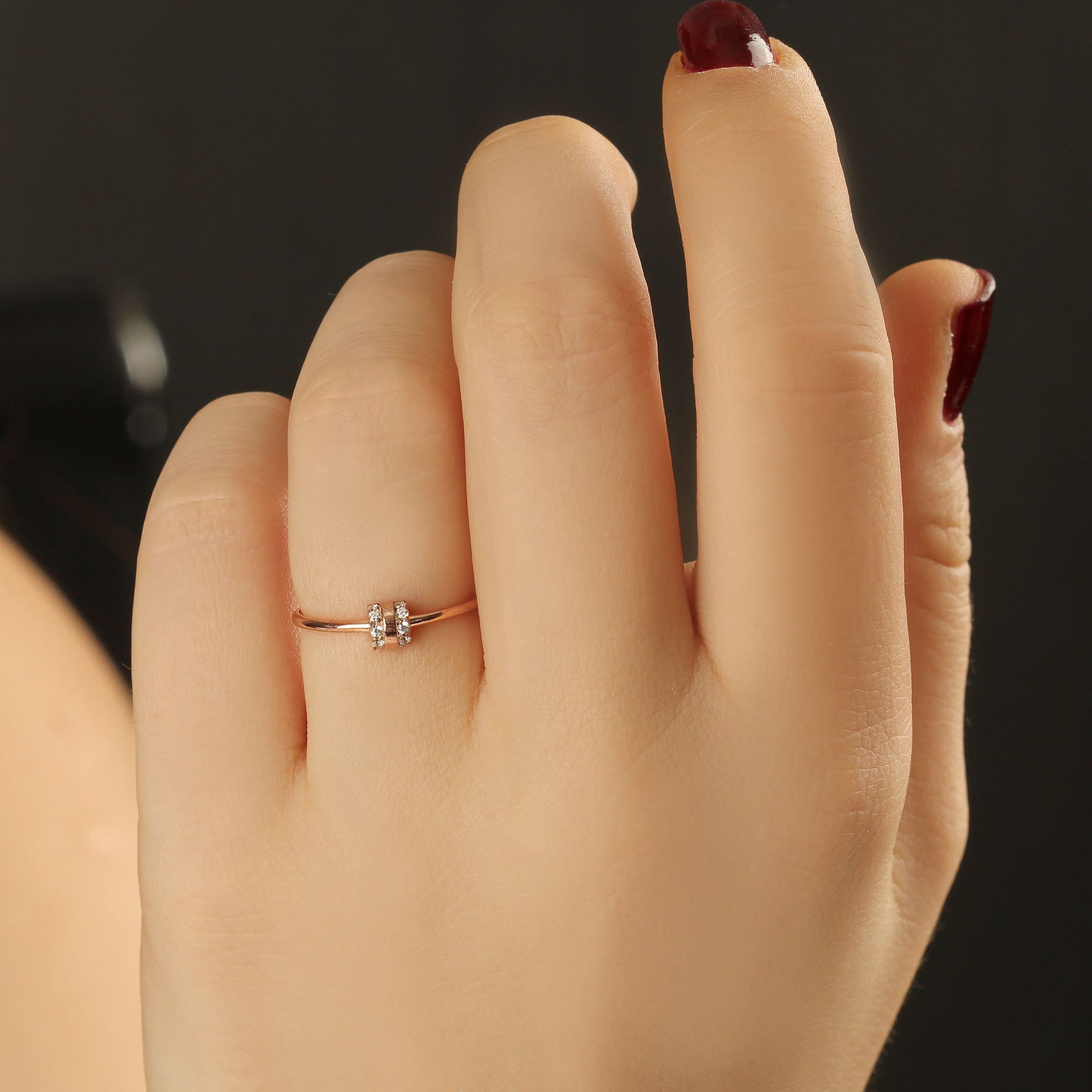 14K Solid Gold Minimalist Diamond Tiny Ring, Elegant Ring & Minimal For Birthday Gift Or Graduation