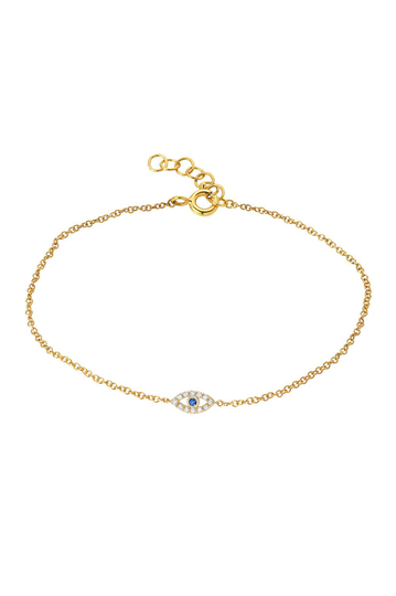 14K Gold Tiny Evil Eye With Diamonds Bracelet