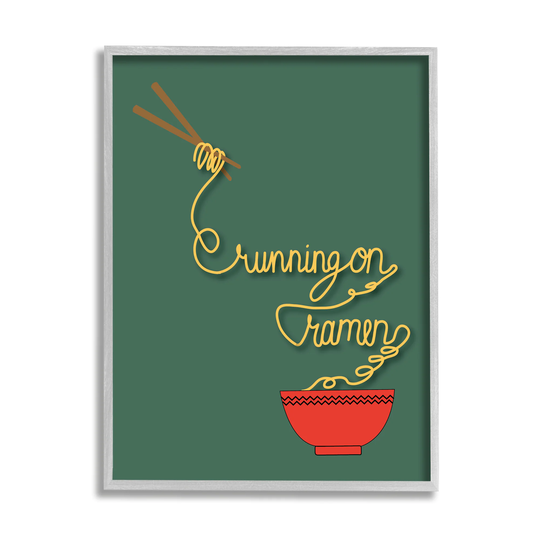 Stupell Industries Stupell Industries Running On Ramen Phrase Noodles Chopsticks Bowl Gray Farmhouse Oversized Rustic Framed Giclee Texturized Art by