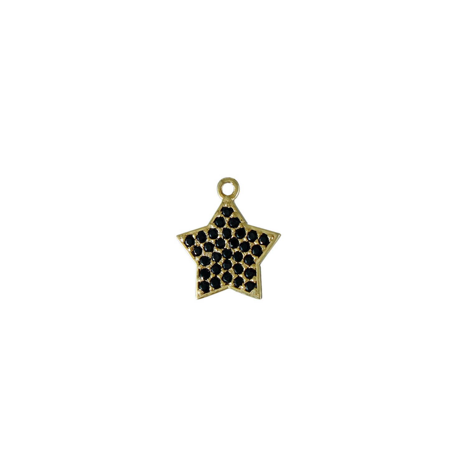 star 18K Gold With Black Spinel Pendant, 20mm Charm Necklace, Loose Pendants, Celestial Jewelry, Pendants For Women, A45