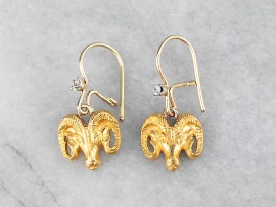 Diamond Aries Gold Ram Earrings, April Birthstone, Jewelry, Astrology Birthstone F0Em50Q7