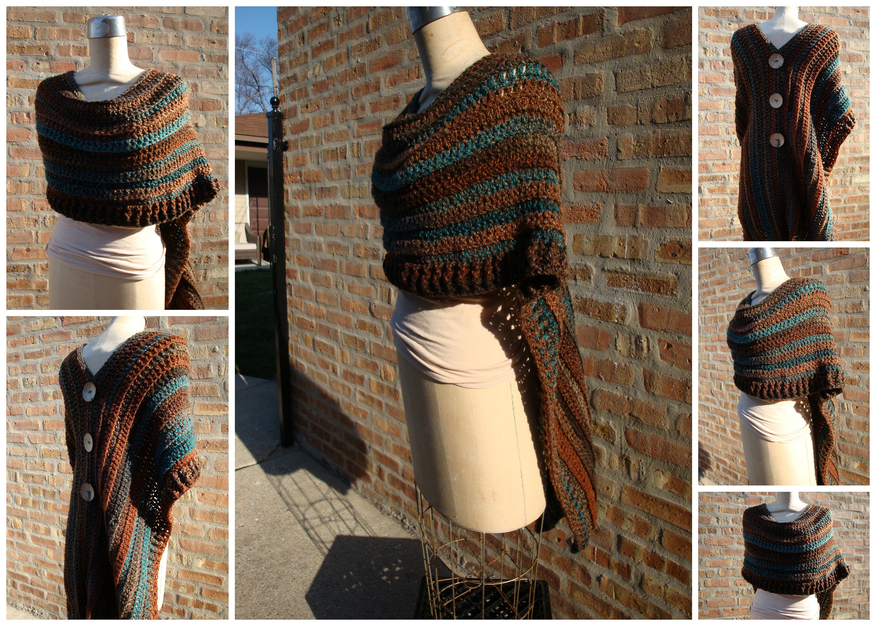 Autumn Blend Poncho - Shawl Coverup Sweater- Hand Crochet Brown Blends -Custom Colors