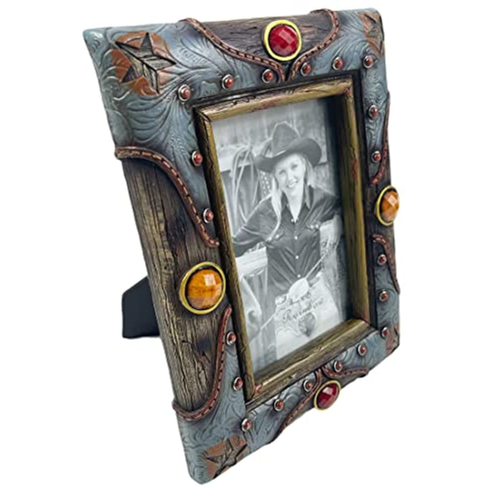 Urbalabs Western Cowboy Star Teal Gem Fancy Cowgirl Decor Picture Frame 4 X 6 Rustic Country Gifts Farmhouse Frames Standing 4X6 E