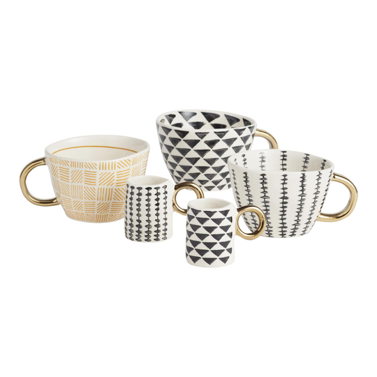 Black, White and Gold Geo Mug And Espresso Cup Collection by World Market