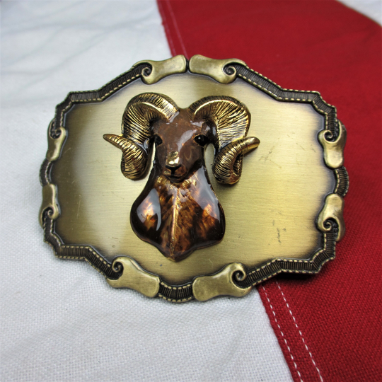 Vintage 1970's Ram Belt Buckle Raintree Rockies Aries Astrology Zodiac Horns Mountain Solid Brass Astrological Star Sign Horoscope