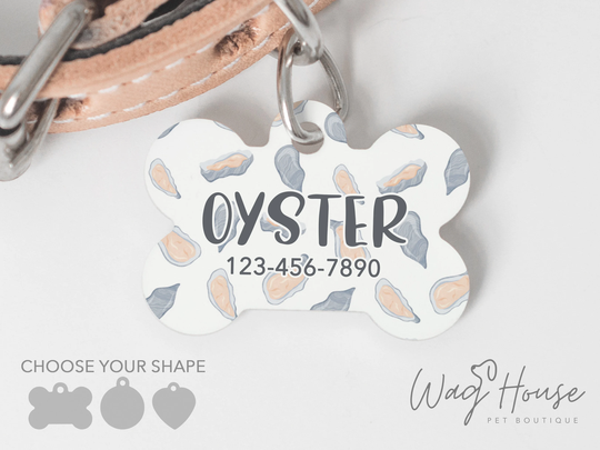 Oyster Print Dog Tag, Sea Shell Id Beach Tag Double Sided, Seafood Custom Personalized Pet Quirky, Marsh