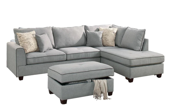 Poundex Rianne Casual 3-Piece Polyester/Polyester Blend Light Blue Living Room Set | F6543