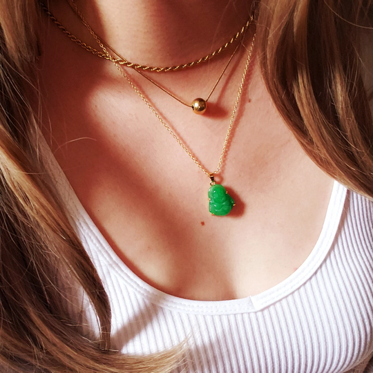 Jade Buddha Necklace, Gold Lucky Jasper Protection Amulet Harmony Silver Real Green Jade Necklace For Men Women Kids Mom Friend Gift