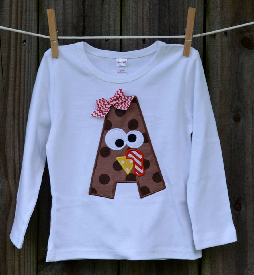 Personalized Turkey Initial Applique Shirt Or Bodysuit For Boy Girl