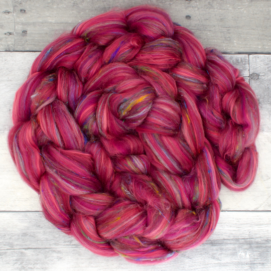 Corriedale/Bamboo Sari Silk Multicolor Stellina, 4Oz, Combed Top Signature Blend, Wool Roving, Soft For Spinning, Spinning Fiber
