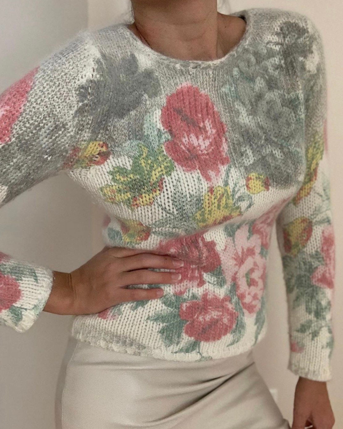Vintage Angora Blend Floral Print Pullover