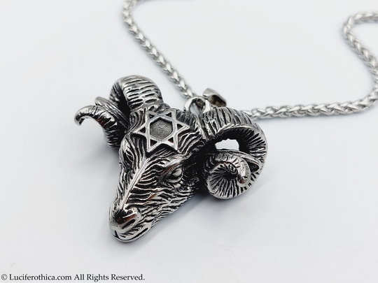 Baphomet Ram Pendant With Hexagram Design | Stainless Steel - Occult Left Hand Path Horned Seal Of Baphomet Satanic Goat Mendes Cloisonne