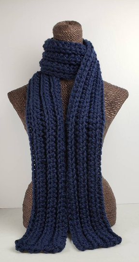 Chunky Wool Blend Crochet Winter Scarf - Navy Blue