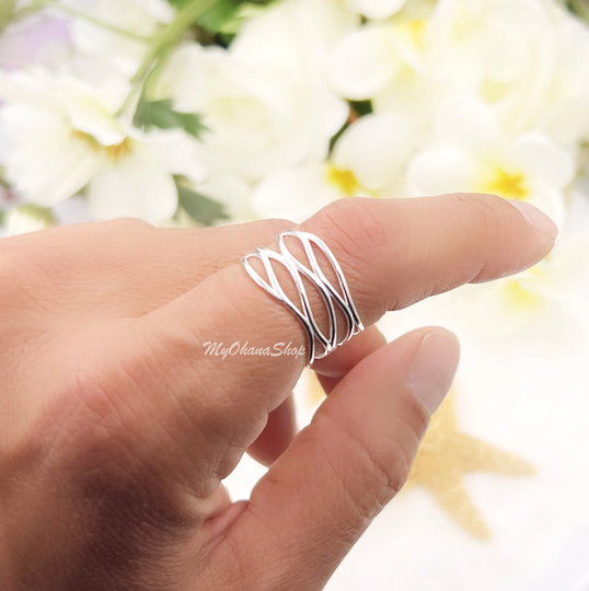 925 Sterling Silver Free Form Wire Ring. 12mm Wide Wrapping Ring For Index, Middle, Statement Or Thumb Mother's Day