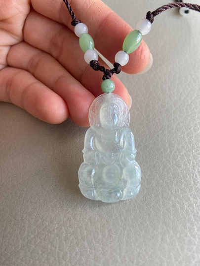 Guan Yin Jadeite Jade Pendant For Necklace, Natural Grade A Certified, Light Green, Untreated Myanmar Burmese Gemstones Jewelry