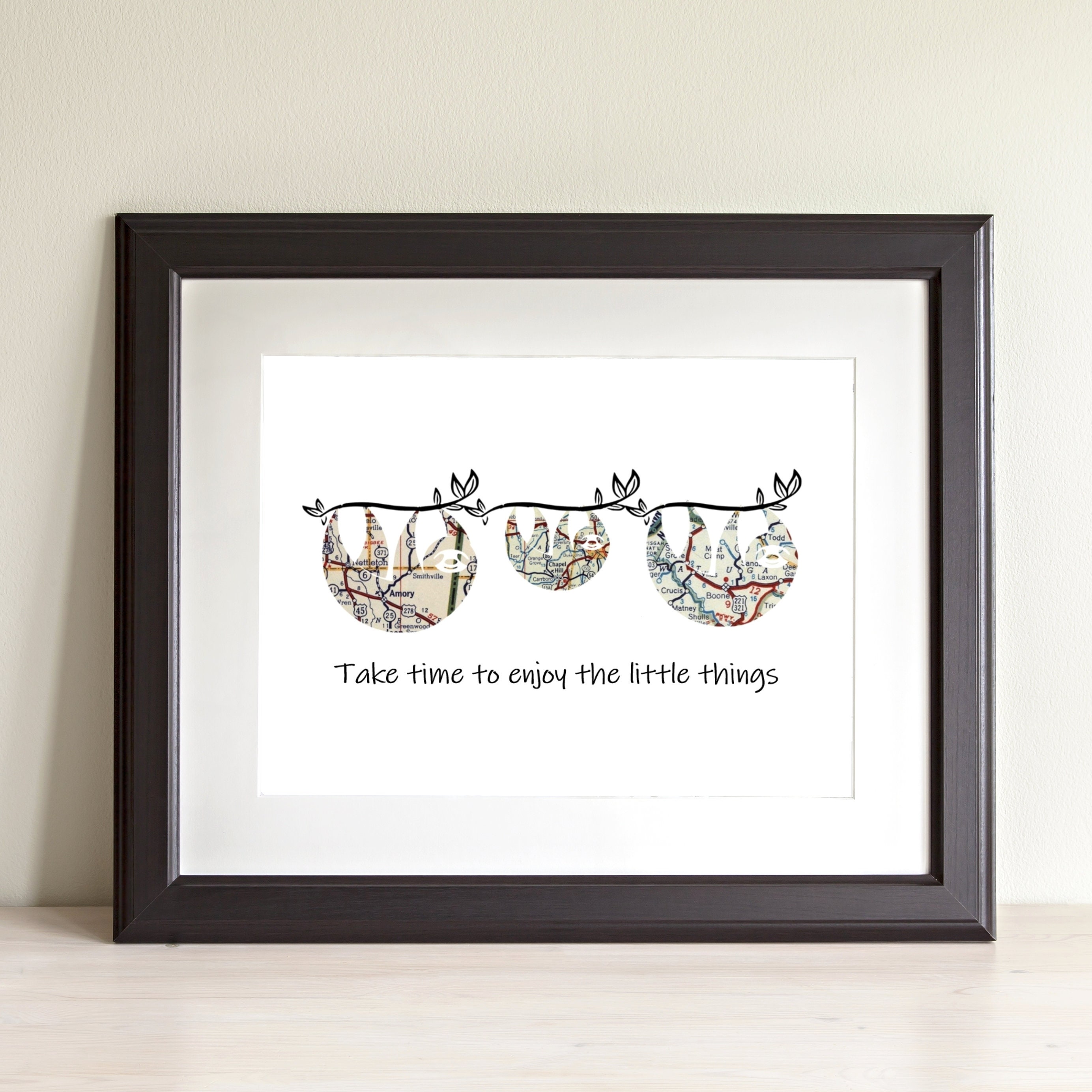 Sloth Family Map Art Print. Print Only. No Frame. You Select Cities Worldwide & Text. Father's Day Gift. Gift For Dad. Gifts For Him