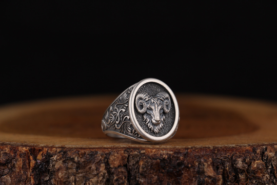 Handmade Silver Ram Ring, Aries Head Signet Viking Nordic Men Accessory Minimalist Gift For Him