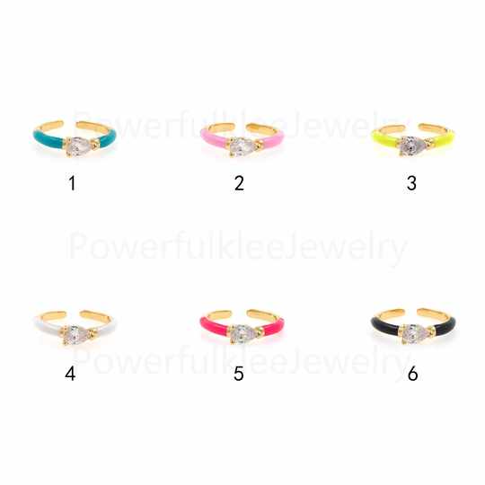 18K Gold Filled Cubic Zirconia Enamel Ring, Minimalist Round Open Ring, Stackable Ring, Adjustable Band, Ladies Ring, Gift For Women