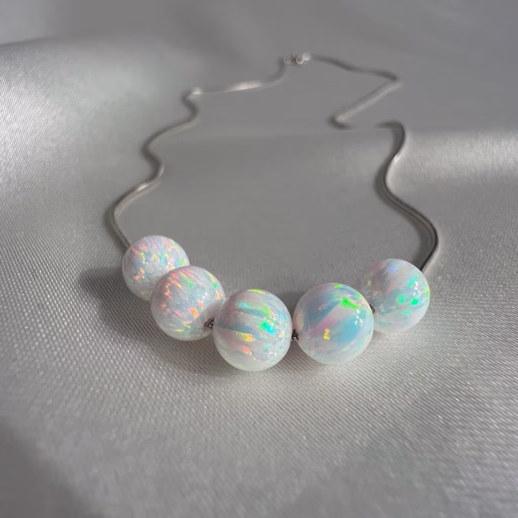 Fairytopia Mermaidia Pearl Necklace, 925 Sterling Silver White Opal Stone Elina Necklace, Gift For Her