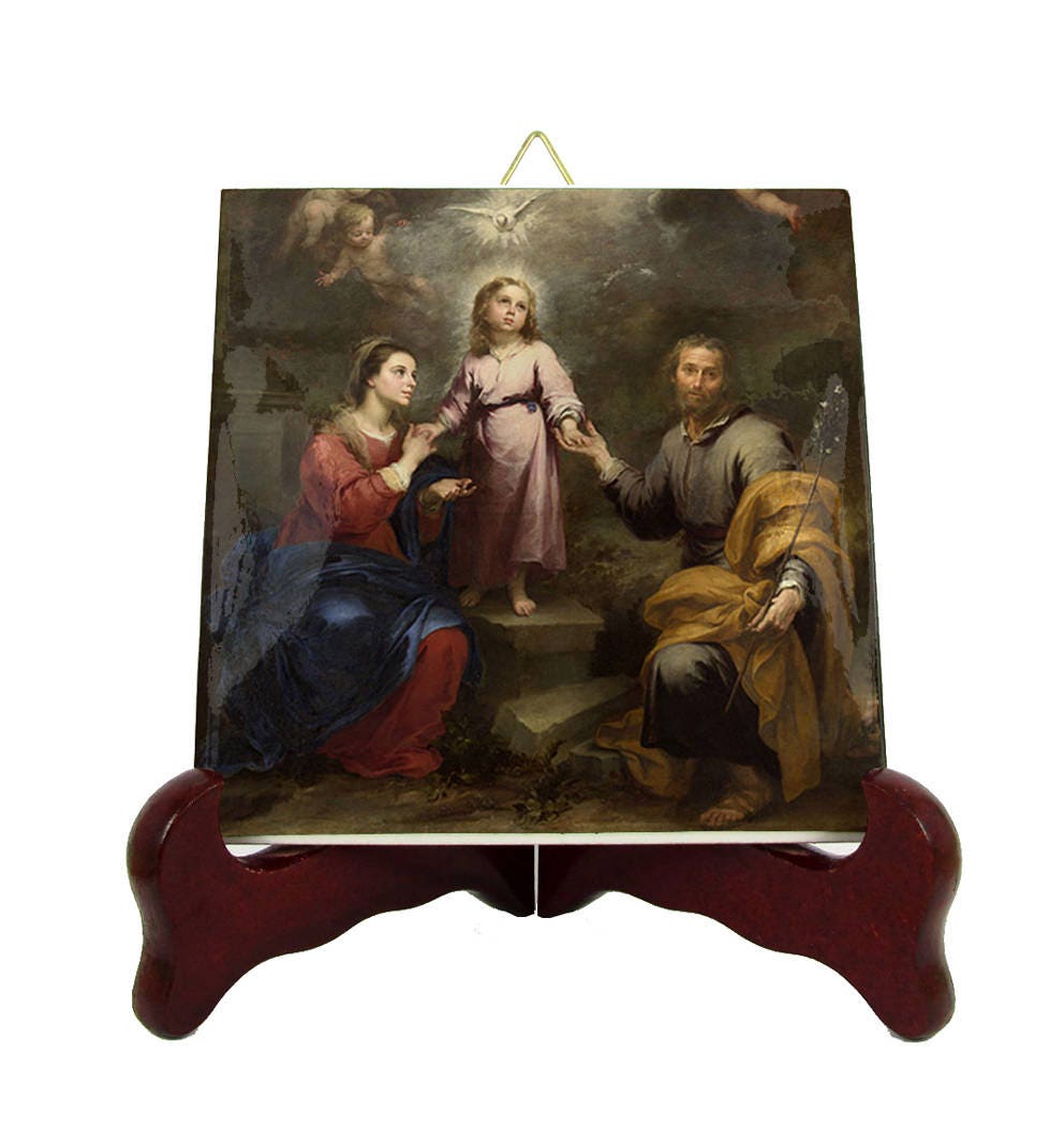 The Holy Family - Catholic Art Religious Icon On Tile Inspired By Murillo Gift Idea Christian Gifts