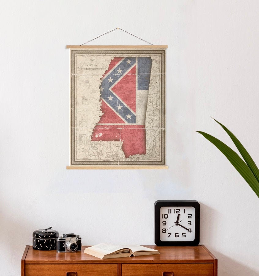 Mississippi Vintage State Flag Map Print | Hanging Canvas Art Printed Marketplace