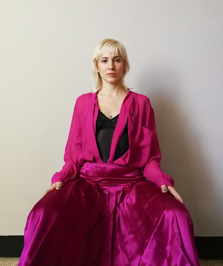Escada Silk/Wool Blend Satin Fuchsia Pleated Skirt