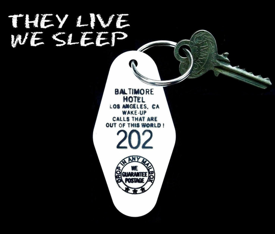 New "They Live" Roddy Piper Baltimore Hotel Prop Key Tag, John Carpenter Sci-Fi Movie, We Sleep, Aliens, Ufo