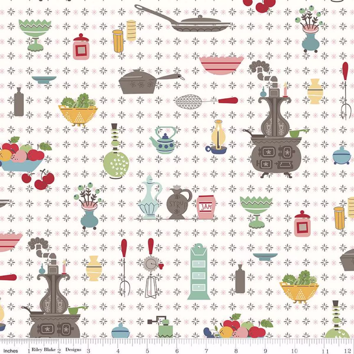 Sale Cook Book Wallpaper C11750 Multi - Riley Blake Designs Lori Holt Vintage Kitchen Pans Stove Off White Quilting Cotton Fabric