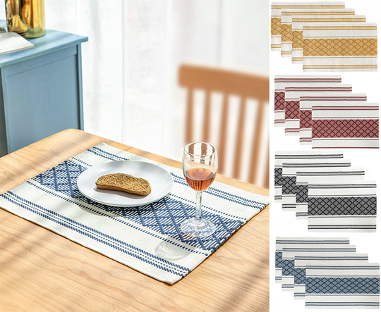 Diamond Stitch Cotton Blend Placemats 14"x19", Set Of 4 Geometric Woven Table Mats For Boho Décor, Dining Table, Family Gatherings, Colors