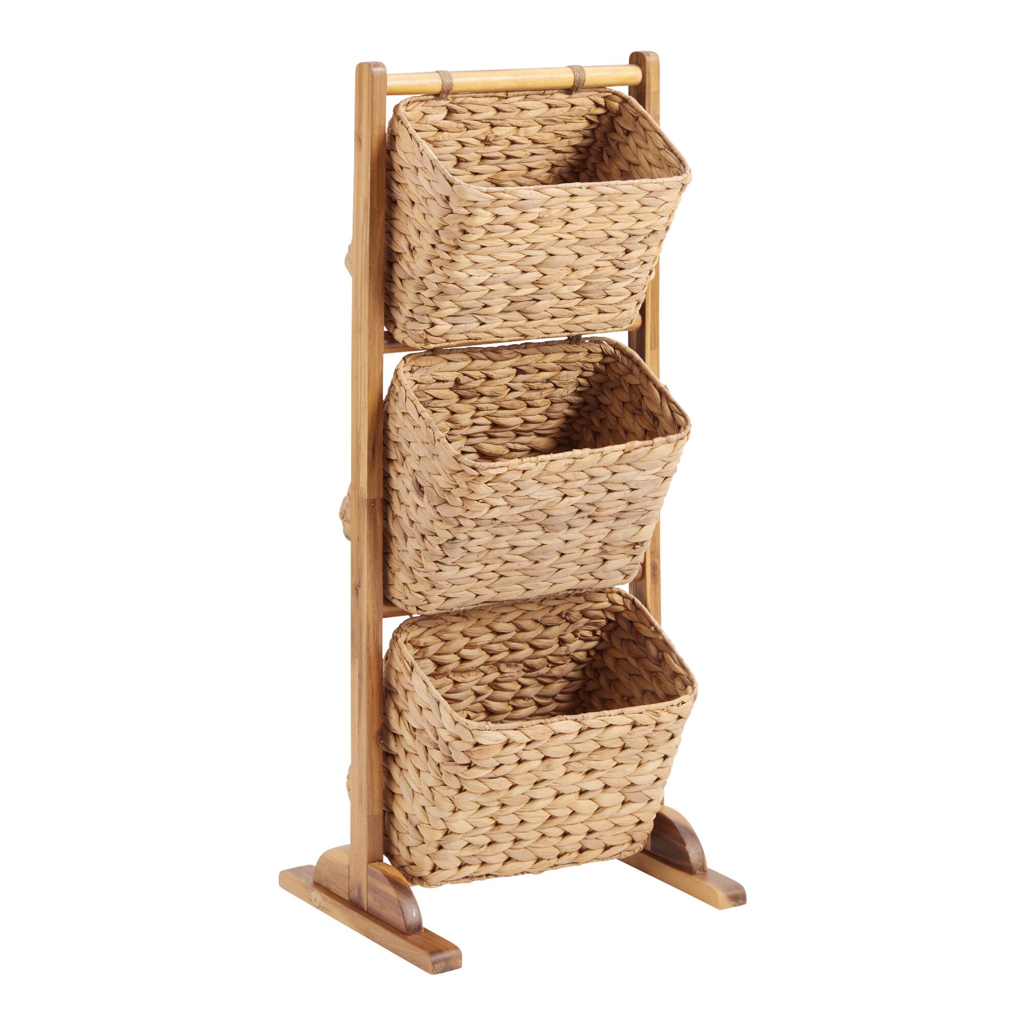 Acacia and Water Hyacinth 3 Tier Drew Basket Stand: Natural by World Market