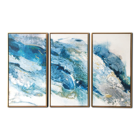 Abstract Regalite Triptych Framed Canvas Wall Art 3 Piece: Blue/White by World Market