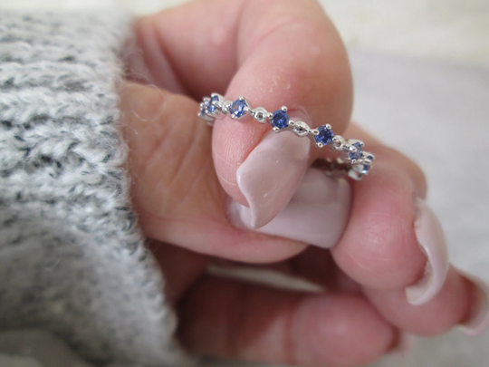 Tanzanite 925 Sterling Thin Eternity Band>Tanzanite Ring, 925 Tanzanite Ring, Dainty Tanzanite, Wedding Ring, Birthday, Non Tarnish