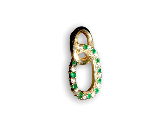 Vintage 14K Yellow Gold Diamond Emerald Linked Ovals Pendant