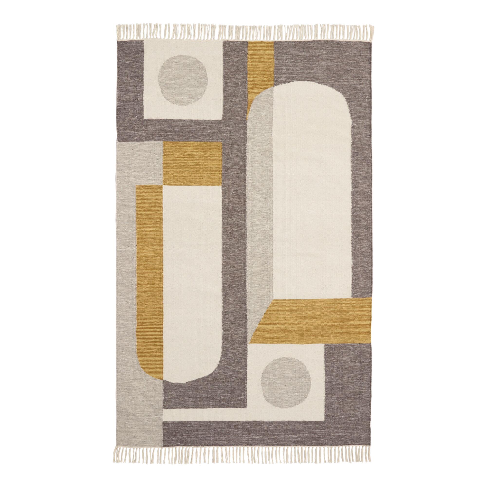 Ivory and Gray Wool Kilim Reversible Soho Area Rug: Multi - 5' x 8' by World Market