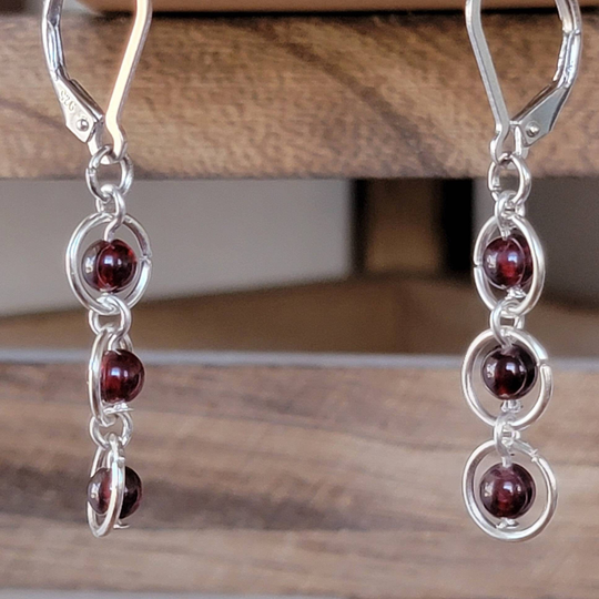 Garnet Earrings, January Birthstone, Dangling Earrings Set, Gemstone Dangle Sterling Hook